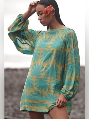 Solid and striped Tyra long sleeve mini dress small beach resort boho designer